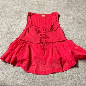 Girls Tie-Front Sleeveless Ruffle Hem Dress - Vibrant Red